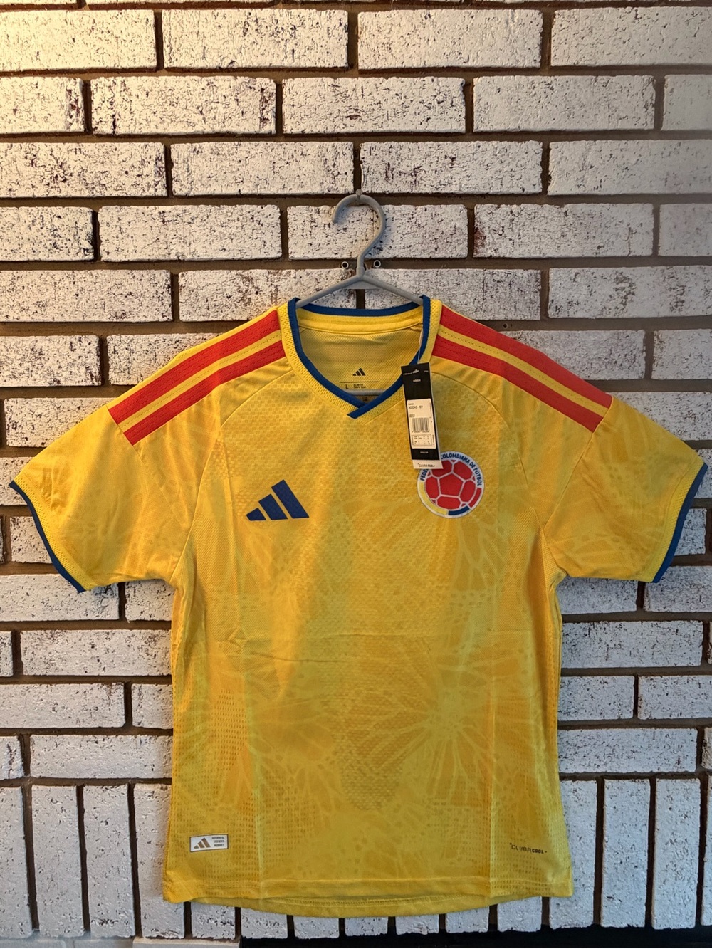 adidas Yellow Kids Colombia Soccer Jersey with Red Stripes